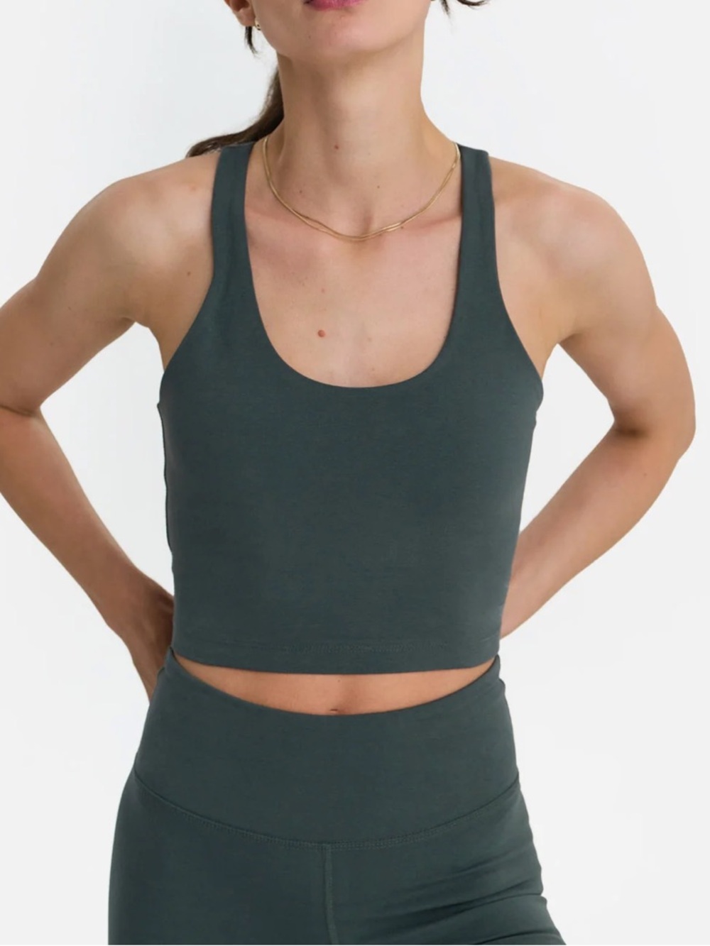 Organic Stretch Crop Racer Tank in Forest